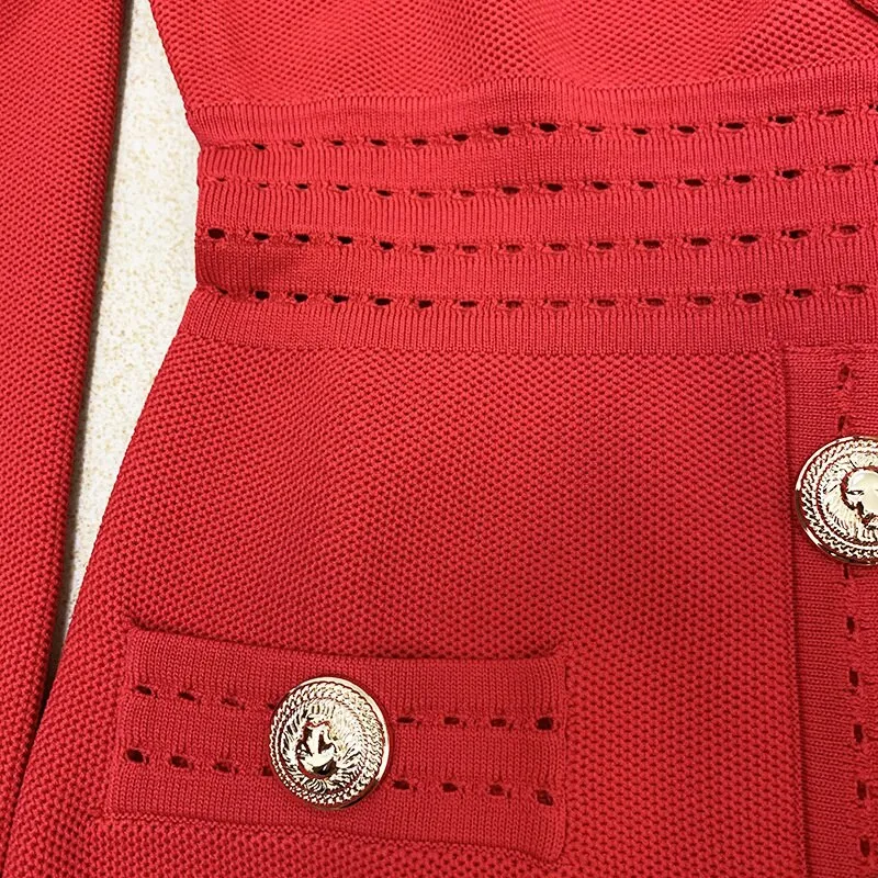 V Neck Temperament Lion Buckle Suit Lapel Knitted Hip Dress