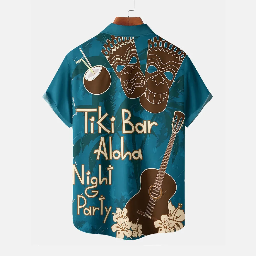 Vacation Tiki Bar Blue Casual Short Sleeve Shirt