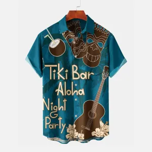 Vacation Tiki Bar Blue Casual Short Sleeve Shirt