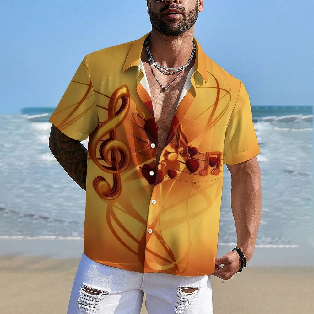 Valentine's Day Love Music Note Print Short Sleeve Shirt 2412008582