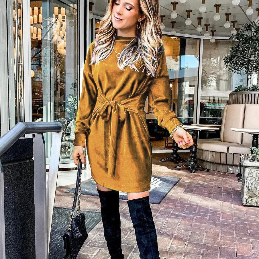 Velvet Casual Round Neck Bodycon Party Mini Dresses
