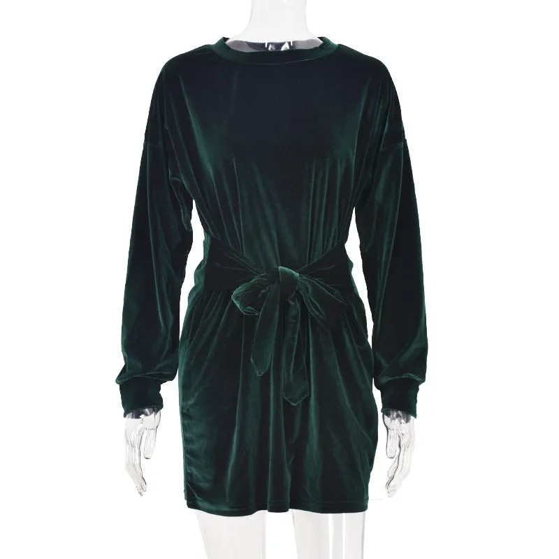 Velvet Casual Round Neck Bodycon Party Mini Dresses