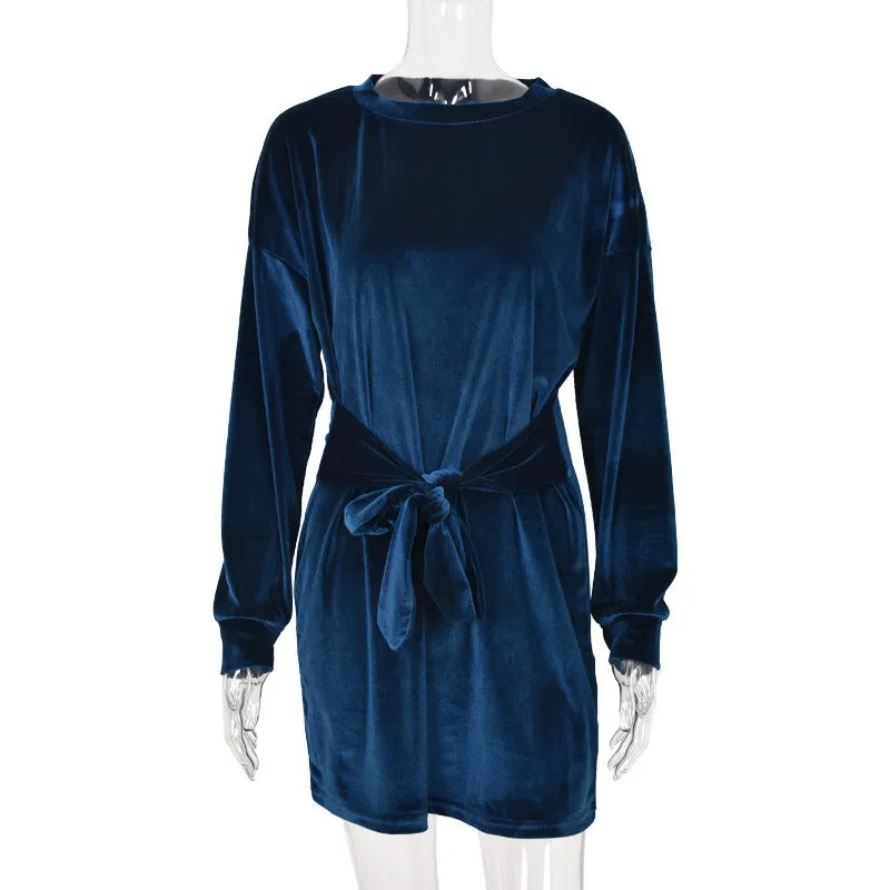 Velvet Casual Round Neck Bodycon Party Mini Dresses