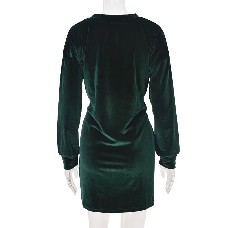 Velvet Casual Round Neck Bodycon Party Mini Dresses