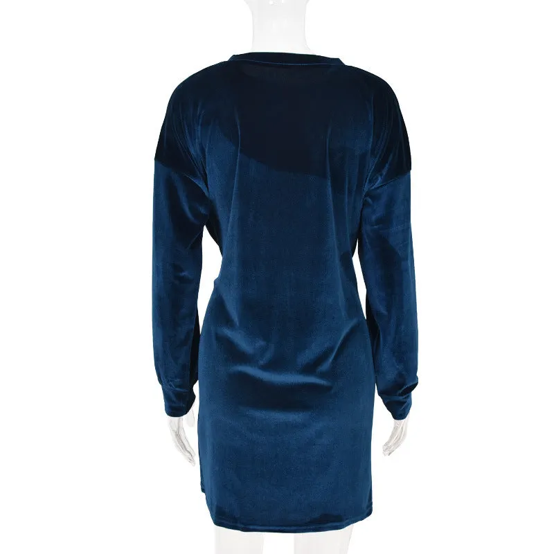 Velvet Casual Round Neck Bodycon Party Mini Dresses