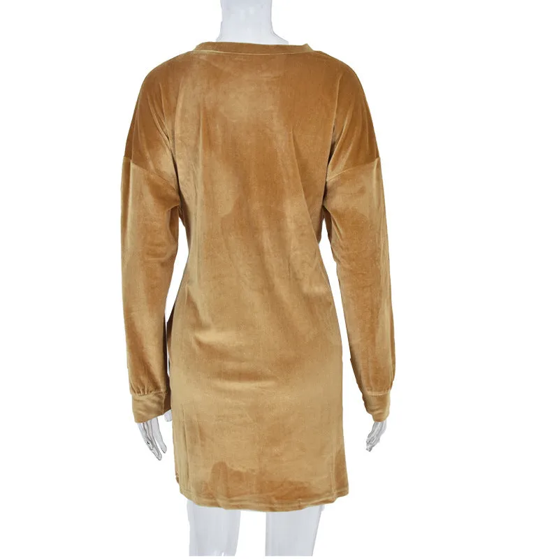 Velvet Casual Round Neck Bodycon Party Mini Dresses