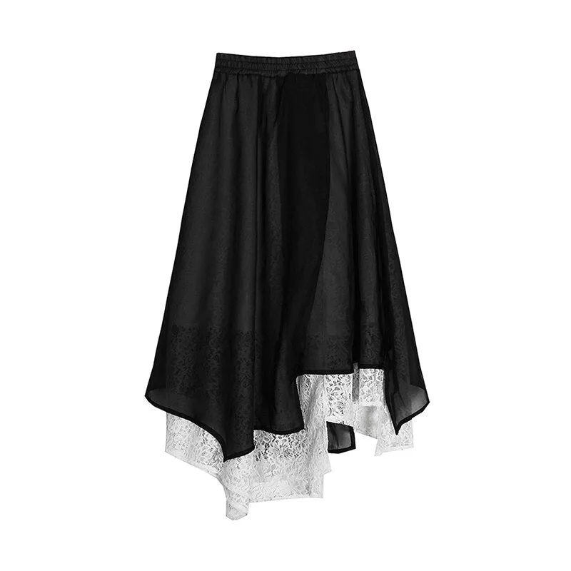 Vintage Patchwork Lace Skirt For Women High Waist