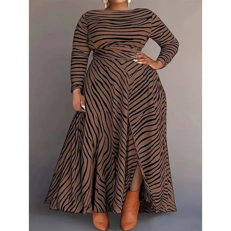 Wave Print Pleated Maxi Dress