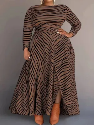Wave Print Pleated Maxi Dress