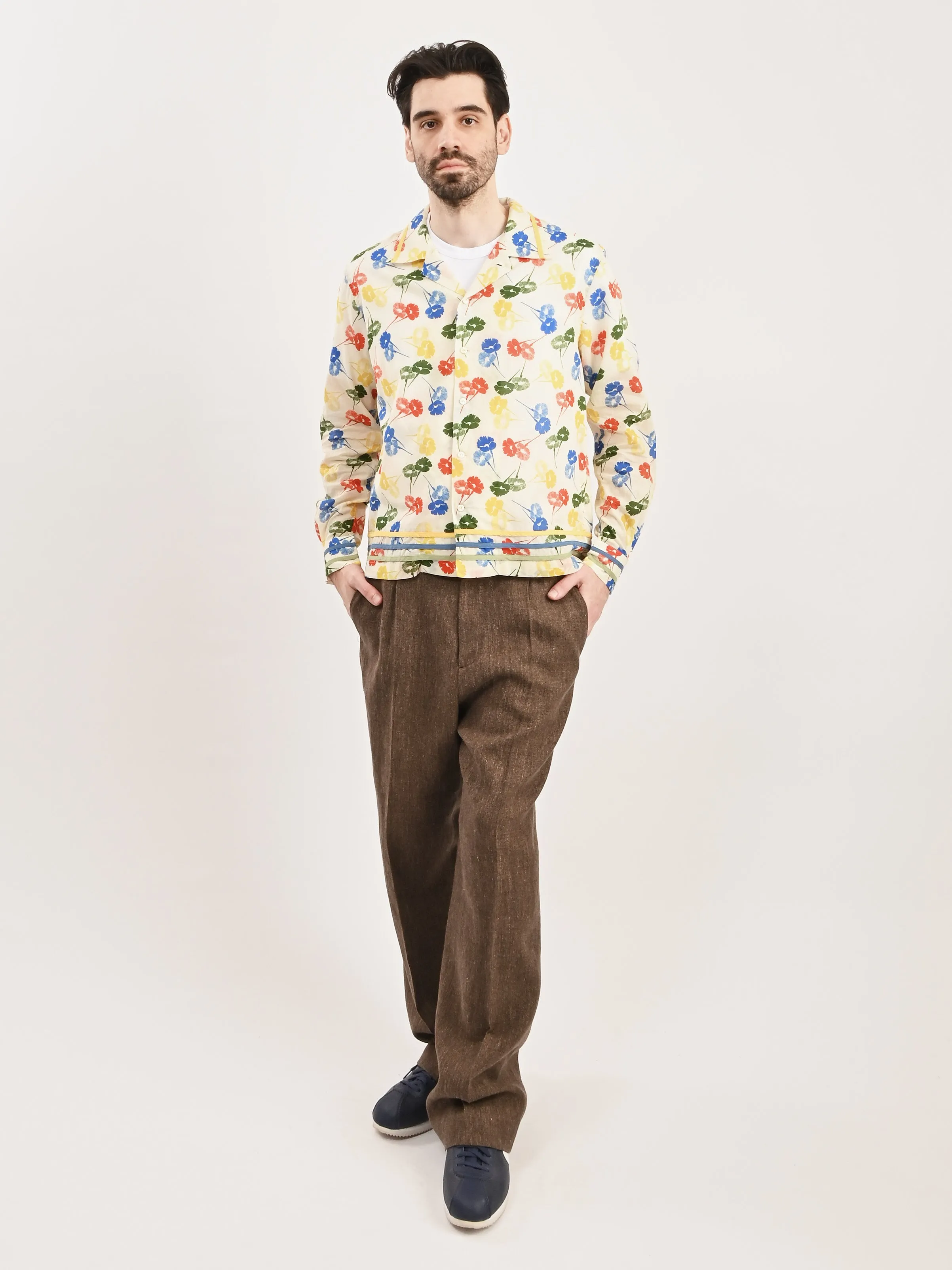White/Multi Flower Stamp L/S Shirt