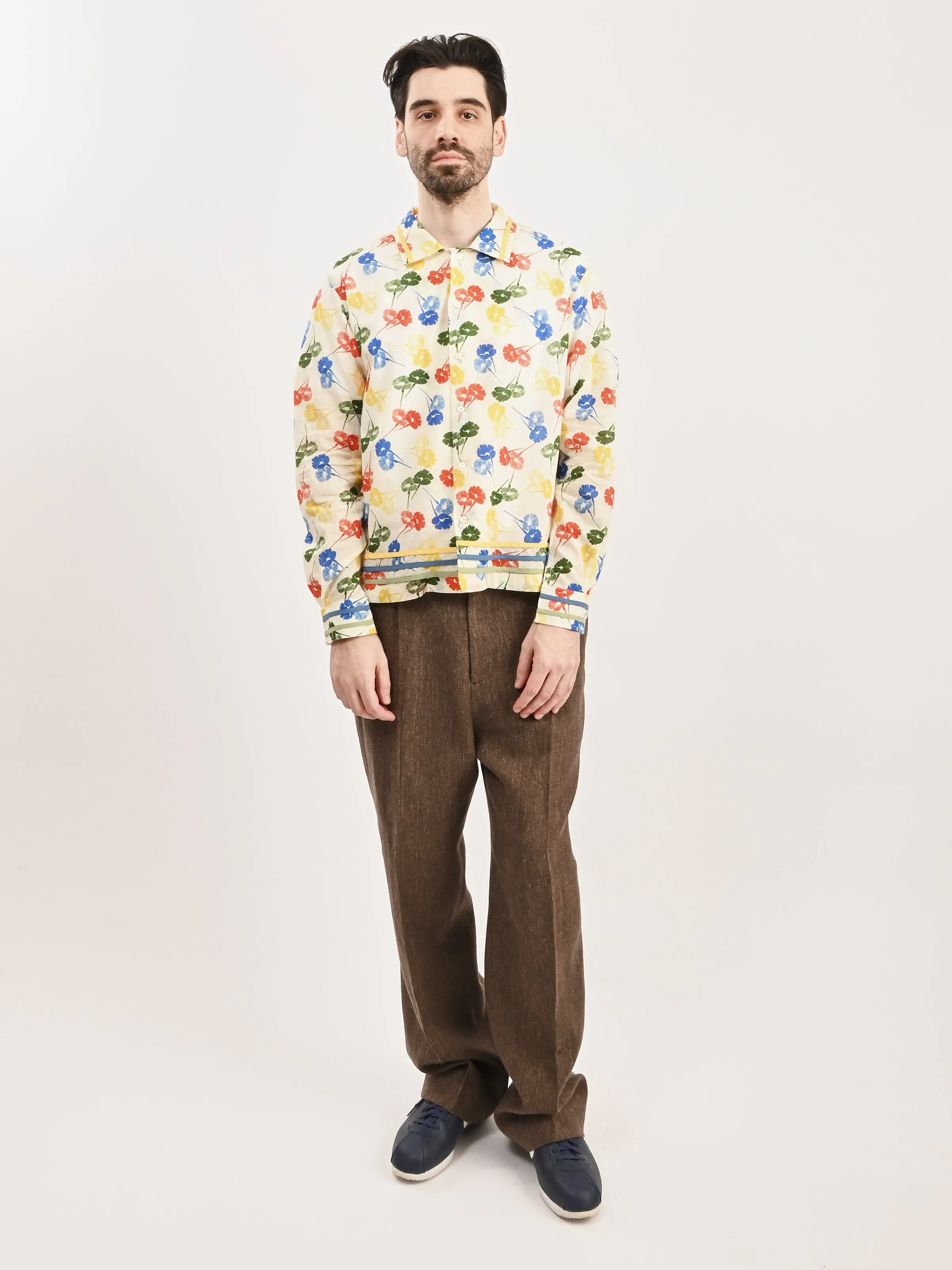 White/Multi Flower Stamp L/S Shirt