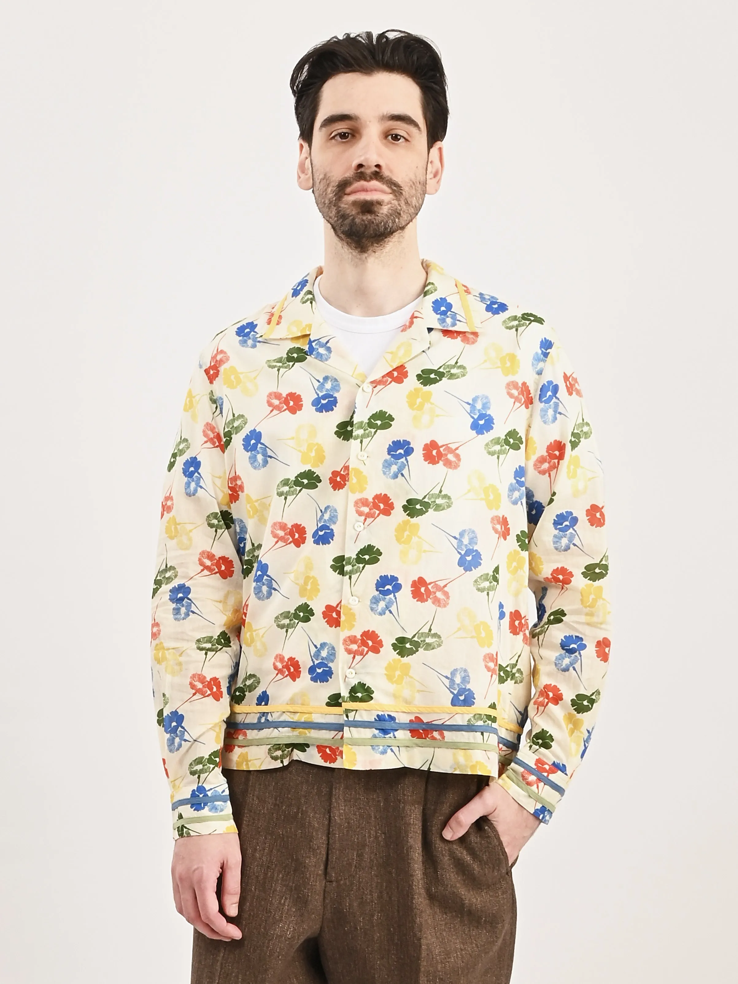 White/Multi Flower Stamp L/S Shirt