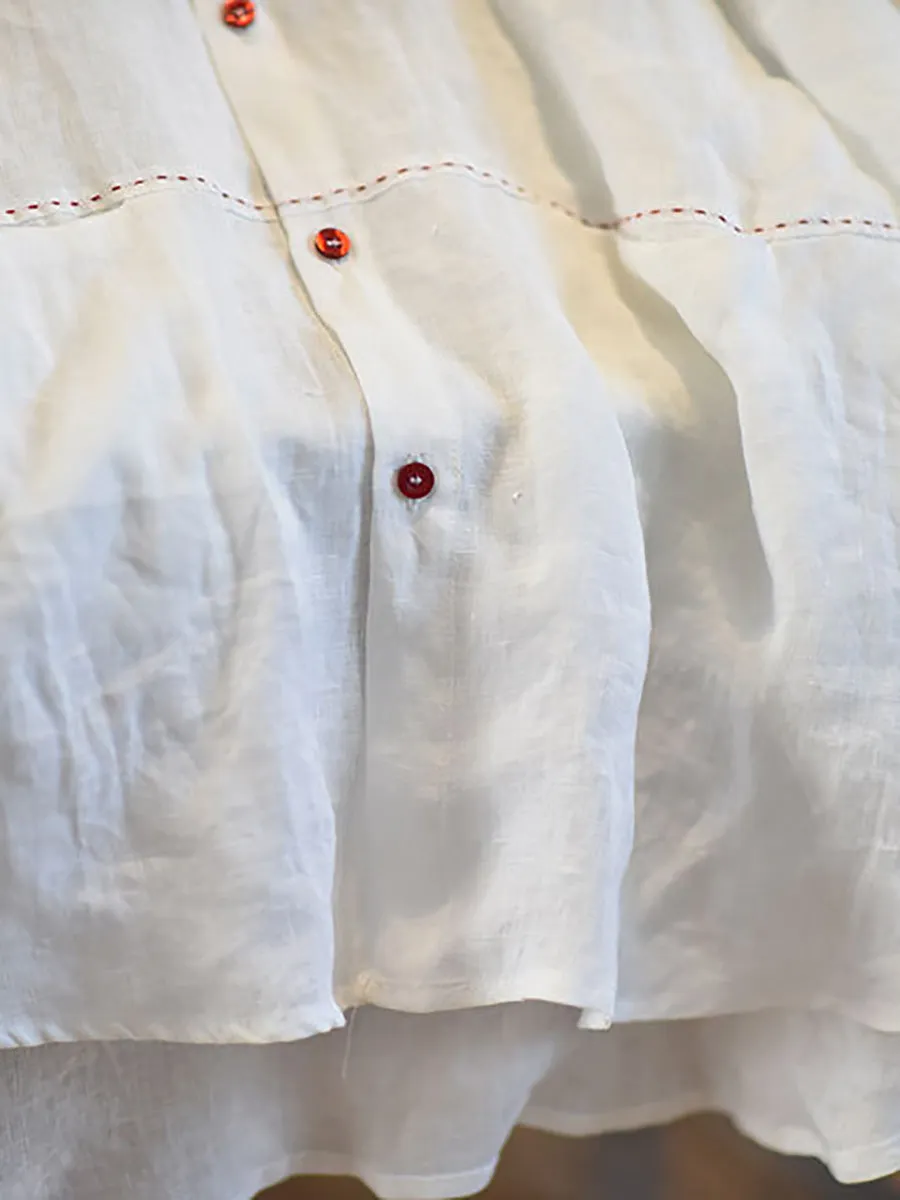 Women Casual Solid Spring Stitching Linen Shirt