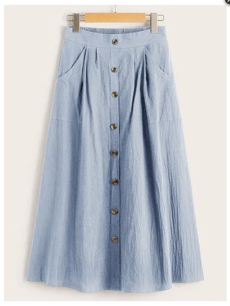 Women Single-breasted Loose Pocket Skirt