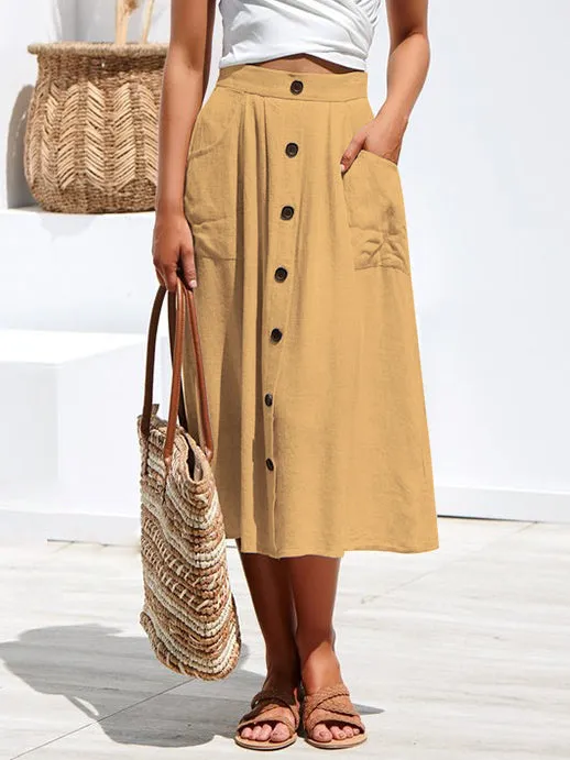 Women Single-breasted Loose Pocket Skirt