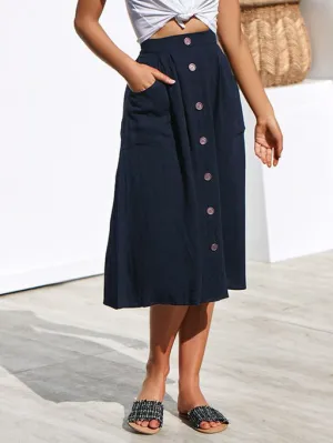 Women Single-breasted Loose Pocket Skirt