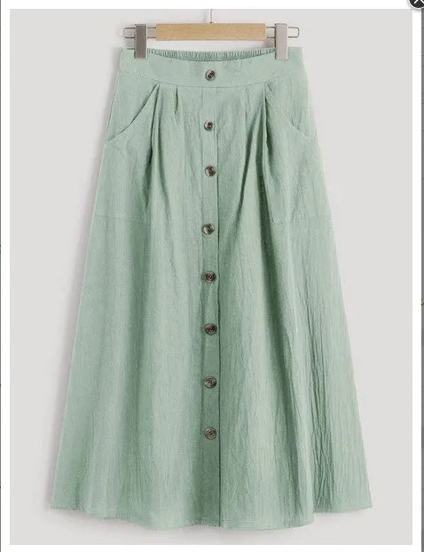 Women Single-breasted Loose Pocket Skirt