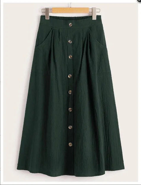 Women Single-breasted Loose Pocket Skirt
