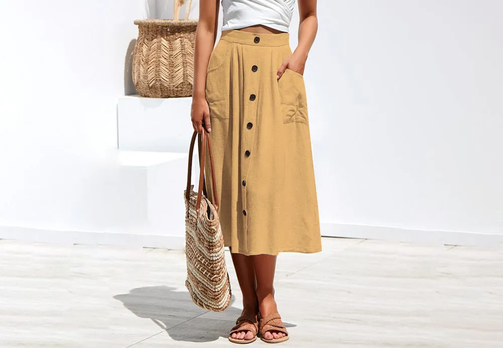 Women Single-breasted Loose Pocket Skirt