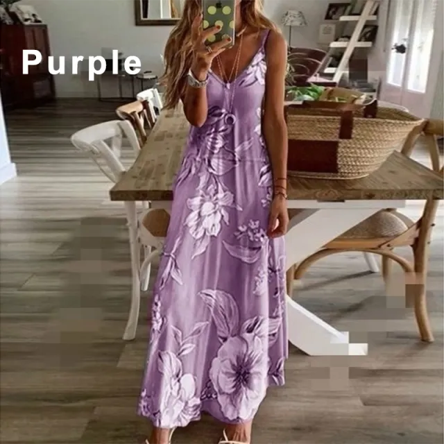 Women Spaghetti Strap Dress Summer Fashion Floral  Boho Womens Dresses