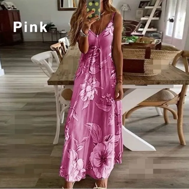 Women Spaghetti Strap Dress Summer Fashion Floral  Boho Womens Dresses