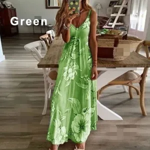 Women Spaghetti Strap Dress Summer Fashion Floral  Boho Womens Dresses