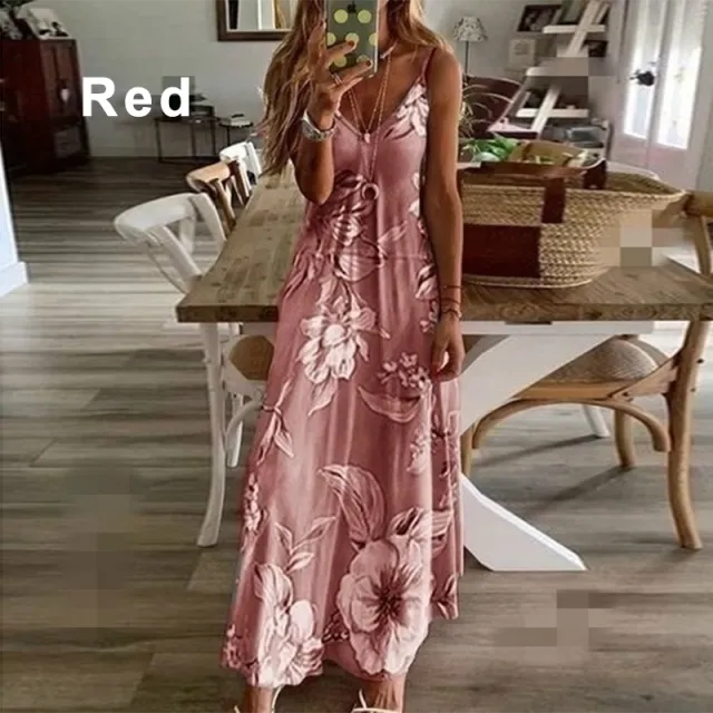 Women Spaghetti Strap Dress Summer Fashion Floral  Boho Womens Dresses