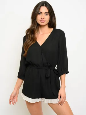 WOMEN'S 3/4 SLEEVE V-NECK SURPLICE ROMPER