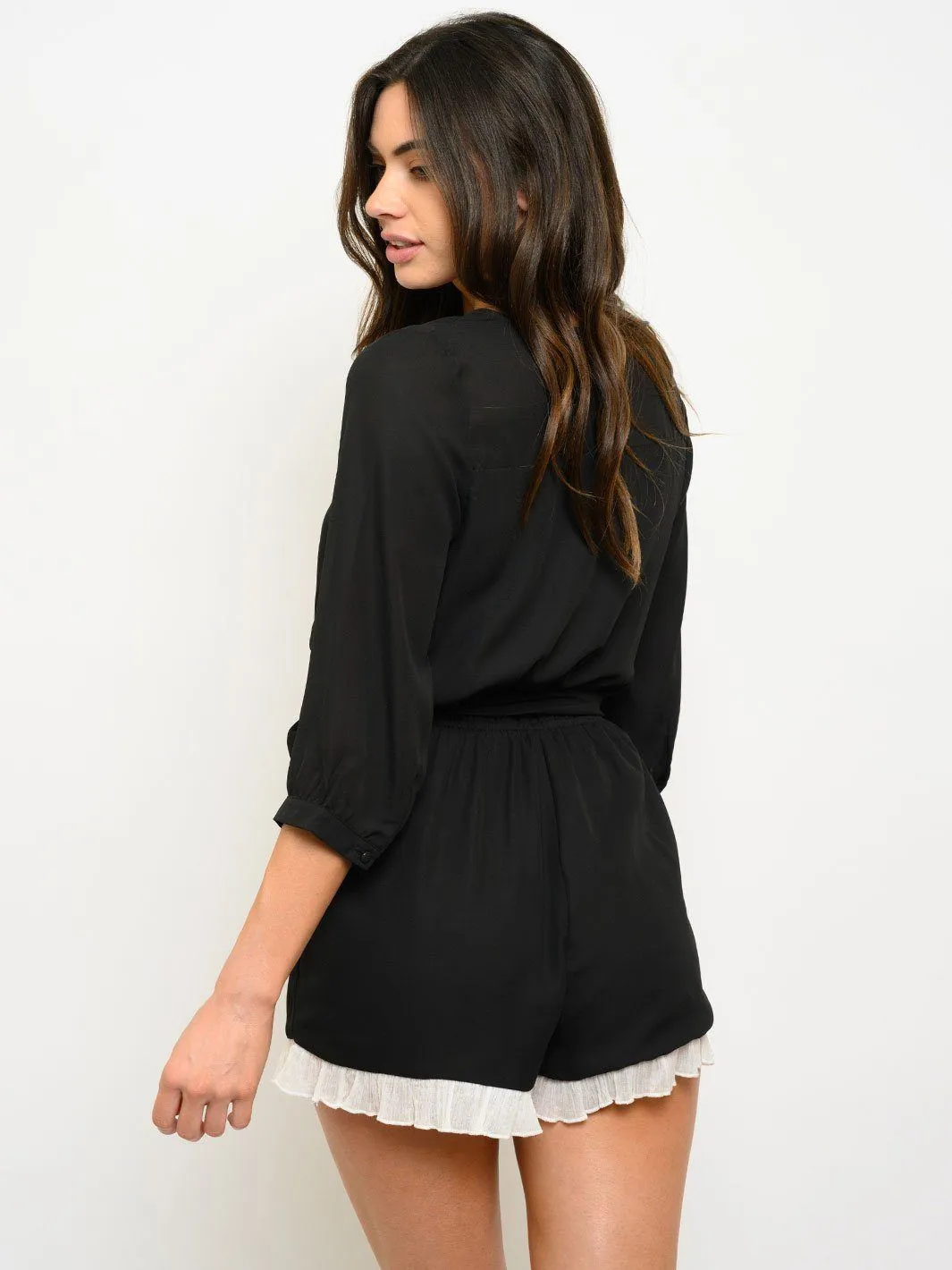 WOMEN'S 3/4 SLEEVE V-NECK SURPLICE ROMPER