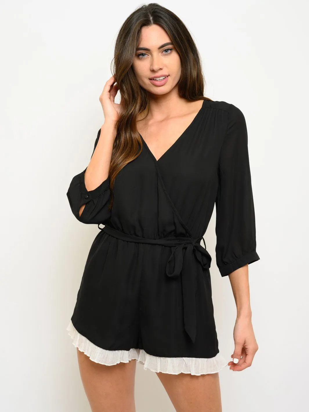 WOMEN'S 3/4 SLEEVE V-NECK SURPLICE ROMPER