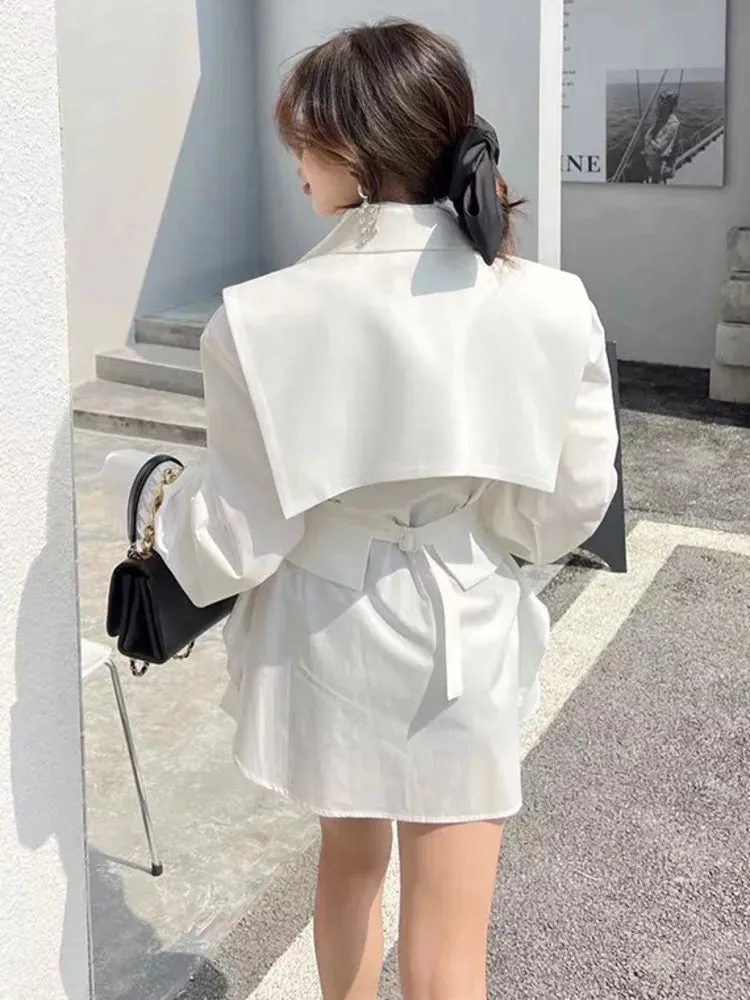Women's Contrast Color Fashion Blazer Dresses Long Sleeve High Waist Fake 2-Piece Dress New Boutique Trend