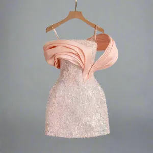 Women's Hot pink Dress/Short Sequin Dress/Mini pink Cocktail Dress