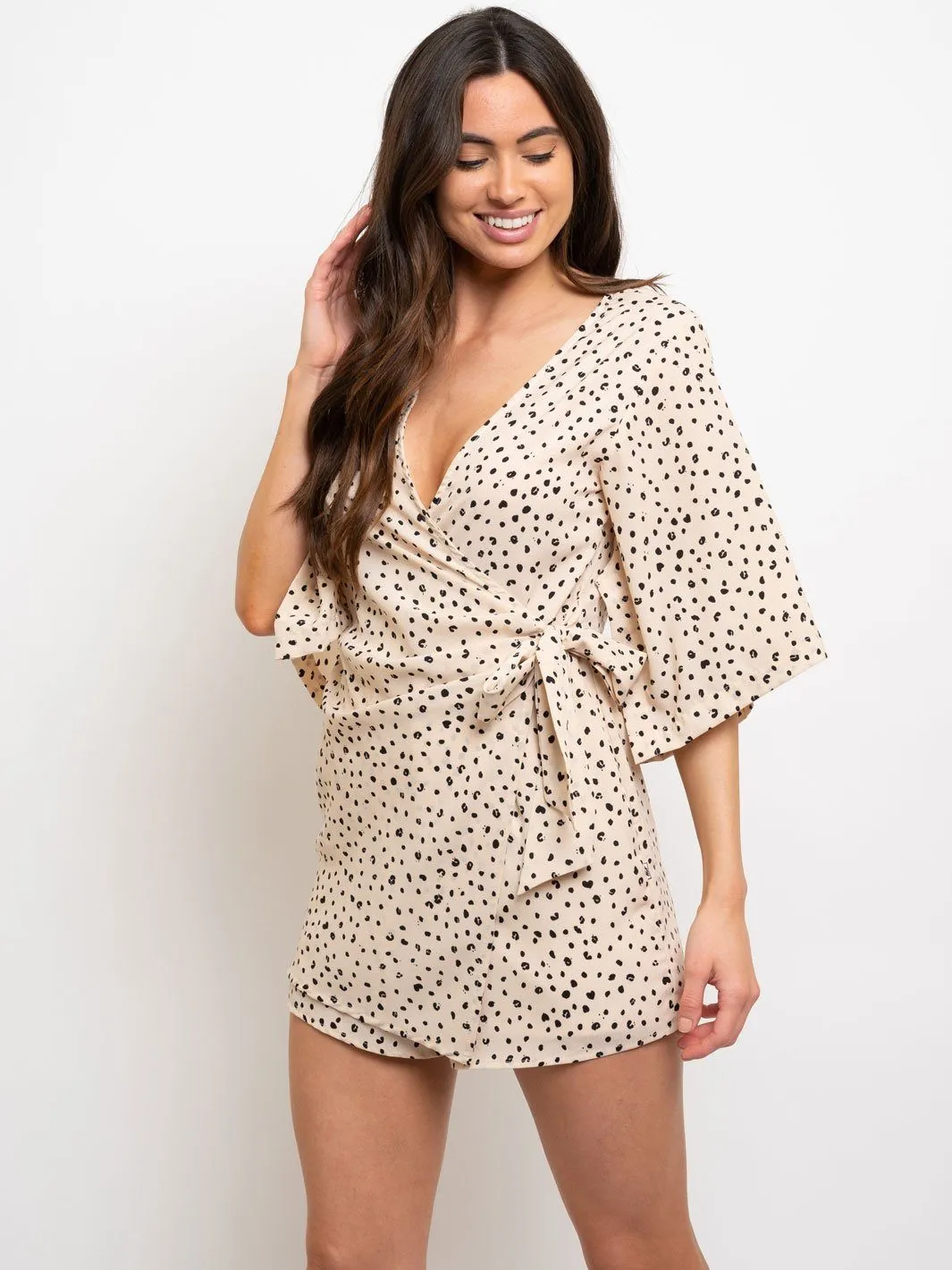 WOMEN'S KIMONO SLEEVE FRONT WRAP SKIRT ROMPER