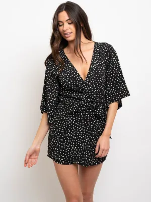 WOMEN'S KIMONO SLEEVE FRONT WRAP SKIRT ROMPER