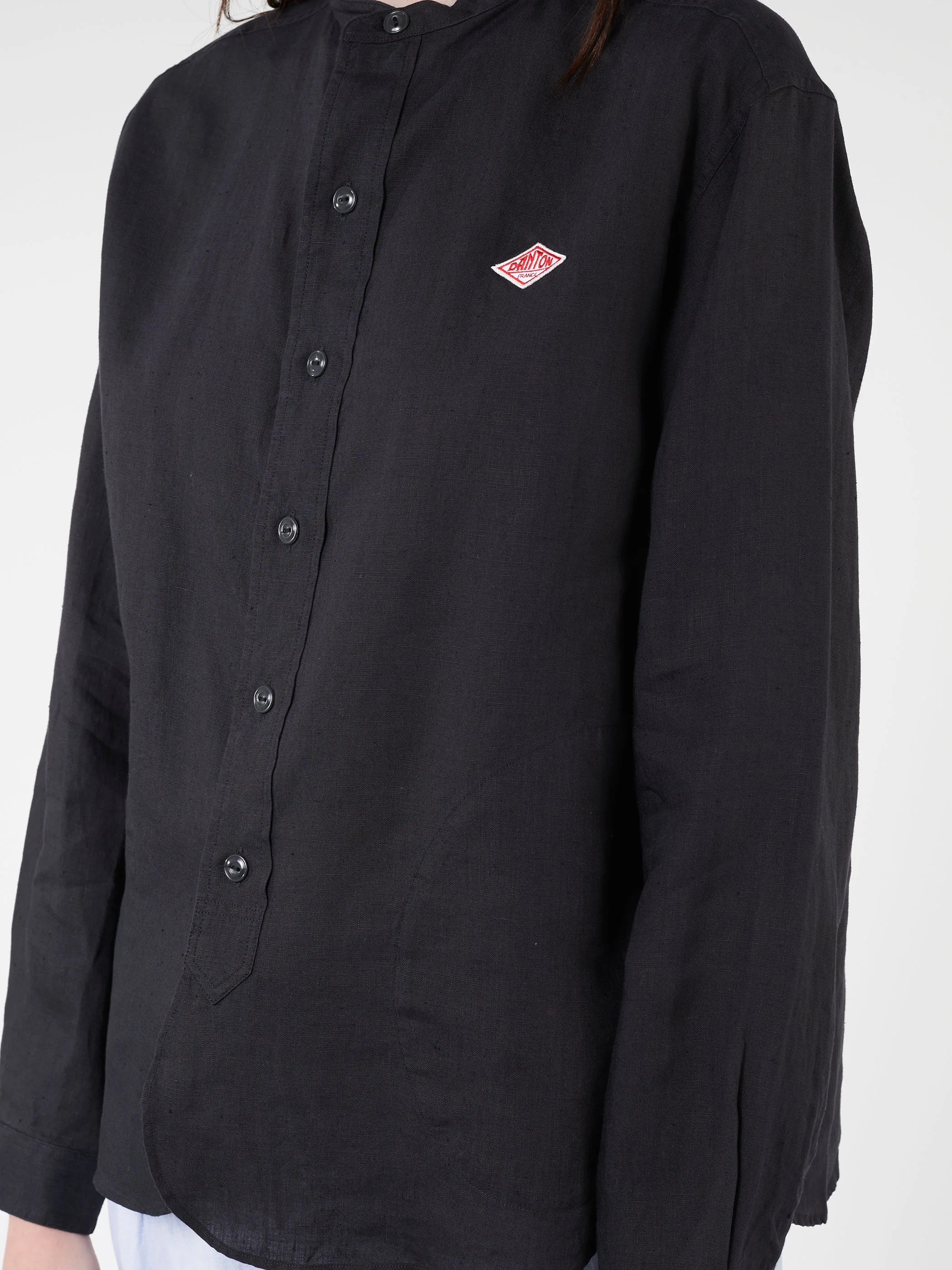 Women's Linen Band Collar Shirt