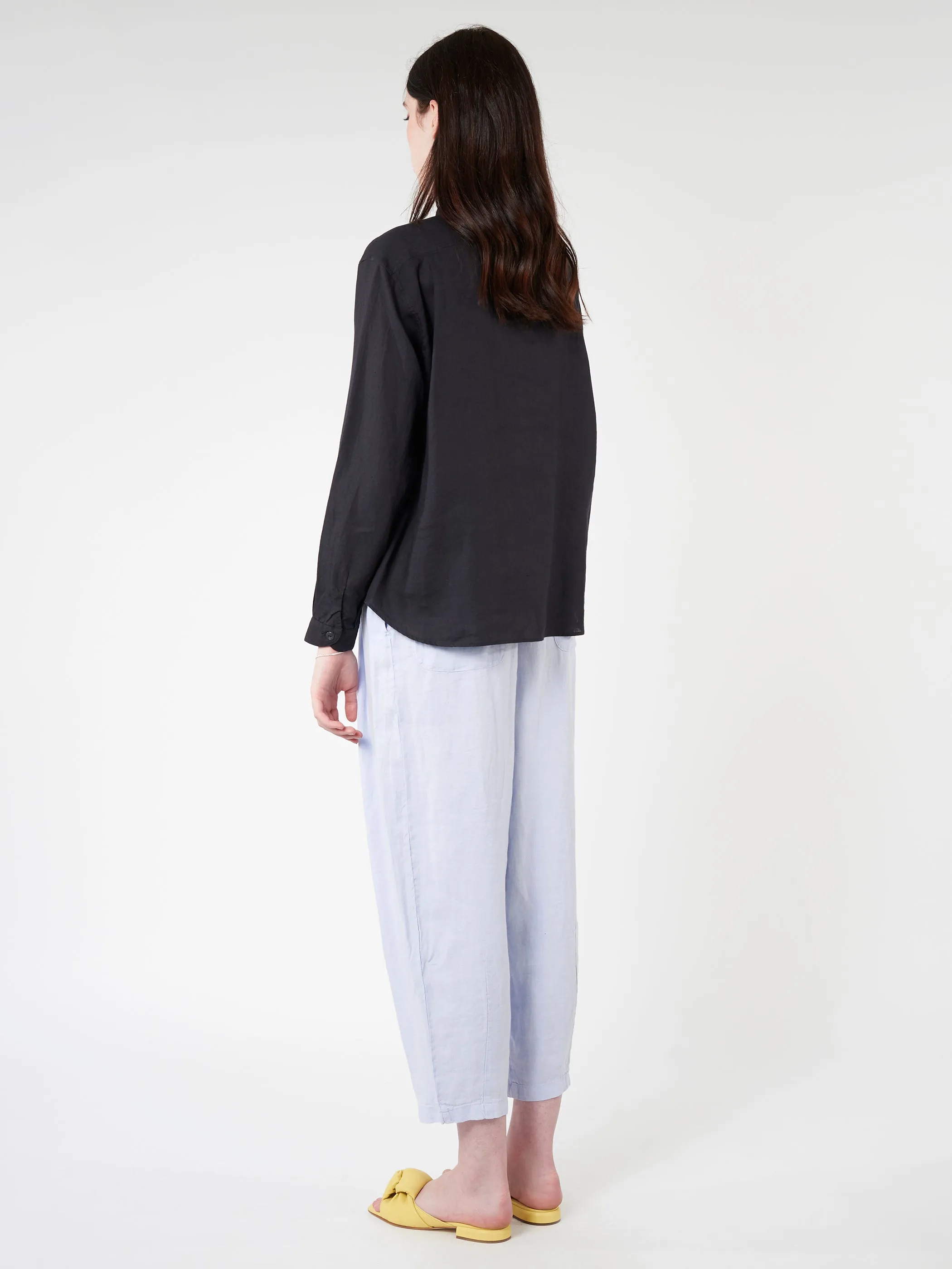 Women's Linen Band Collar Shirt