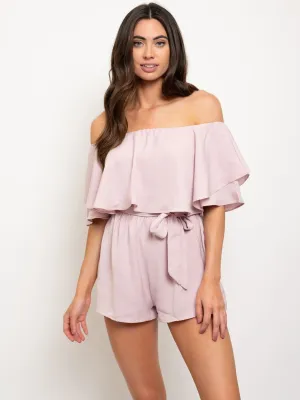 WOMEN'S OFF SHOULDER RUFFLE SELF TIE ROMPER