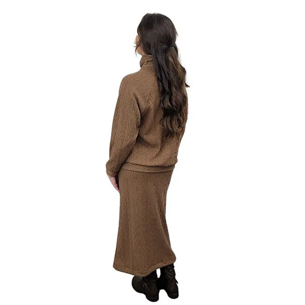 WOMEN'S PENCIL SKIRT LONG CABLE KNIT MOCHA