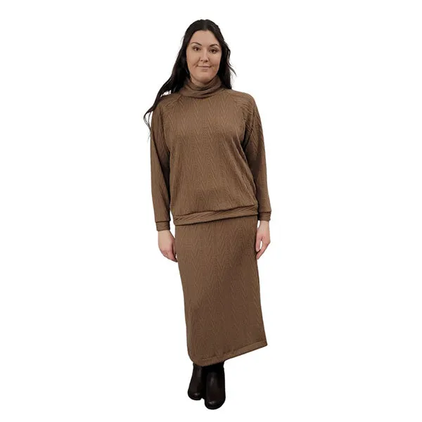 WOMEN'S PENCIL SKIRT LONG CABLE KNIT MOCHA