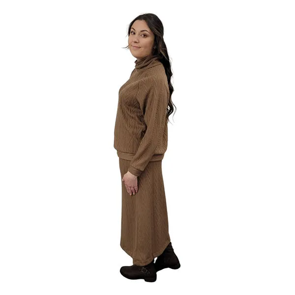 WOMEN'S PENCIL SKIRT LONG CABLE KNIT MOCHA