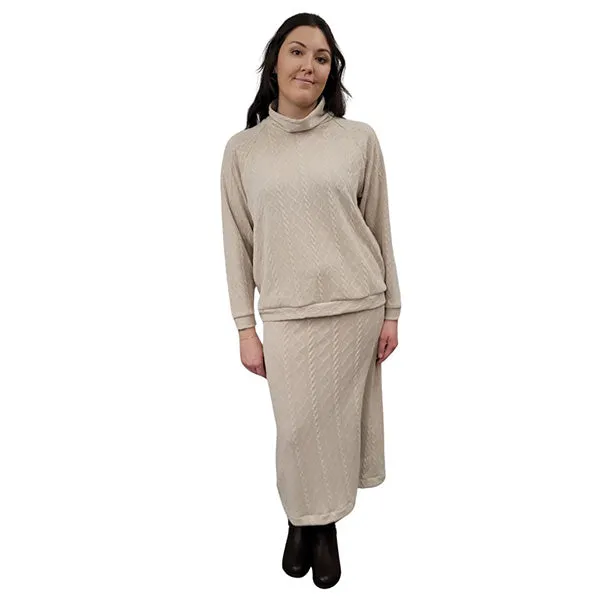 WOMEN'S PENCIL SKIRT LONG CABLE KNIT TAUPE