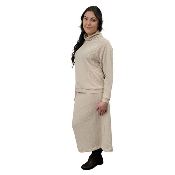 WOMEN'S PENCIL SKIRT LONG CABLE KNIT TAUPE