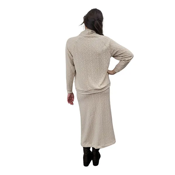WOMEN'S PENCIL SKIRT LONG CABLE KNIT TAUPE