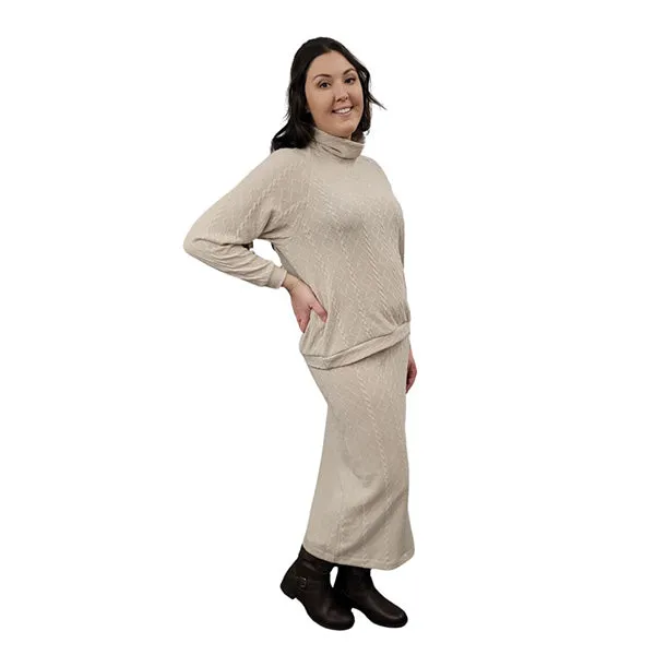 WOMEN'S PENCIL SKIRT LONG CABLE KNIT TAUPE