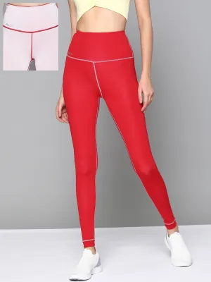 Women's Red & Off-White Solid Reversible Rapid-Dry Training Tights