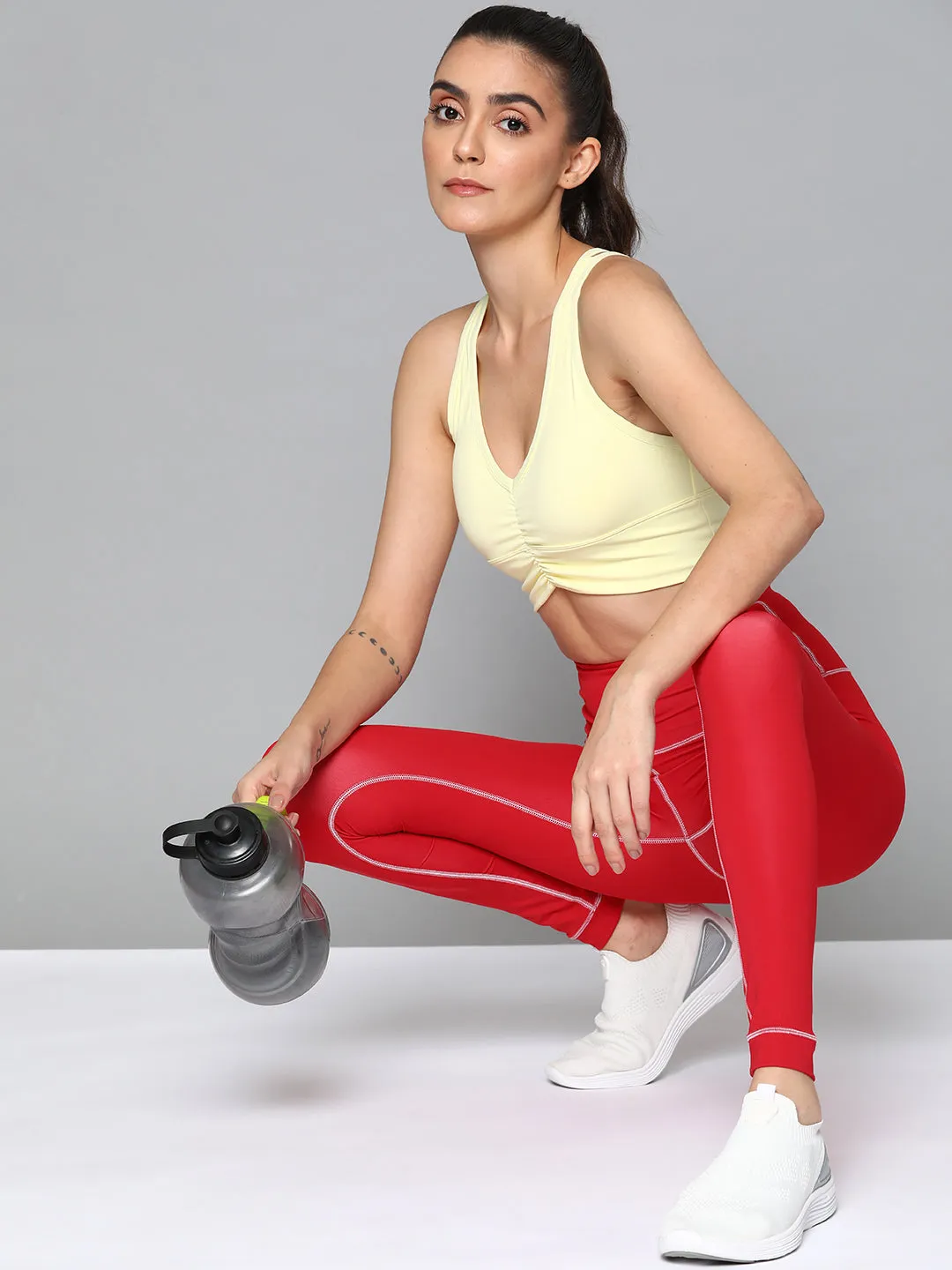 Women's Red & Off-White Solid Reversible Rapid-Dry Training Tights