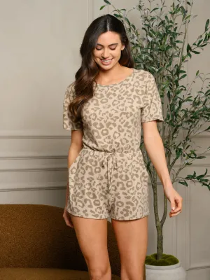 WOMEN'S SHORT SLEEVE POCKETS ANIMAL PRINT ROMPER