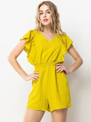 WOMEN'S SHORT SLEEVE SMOCK WAIST POCKETS RUFFLE ROMPER