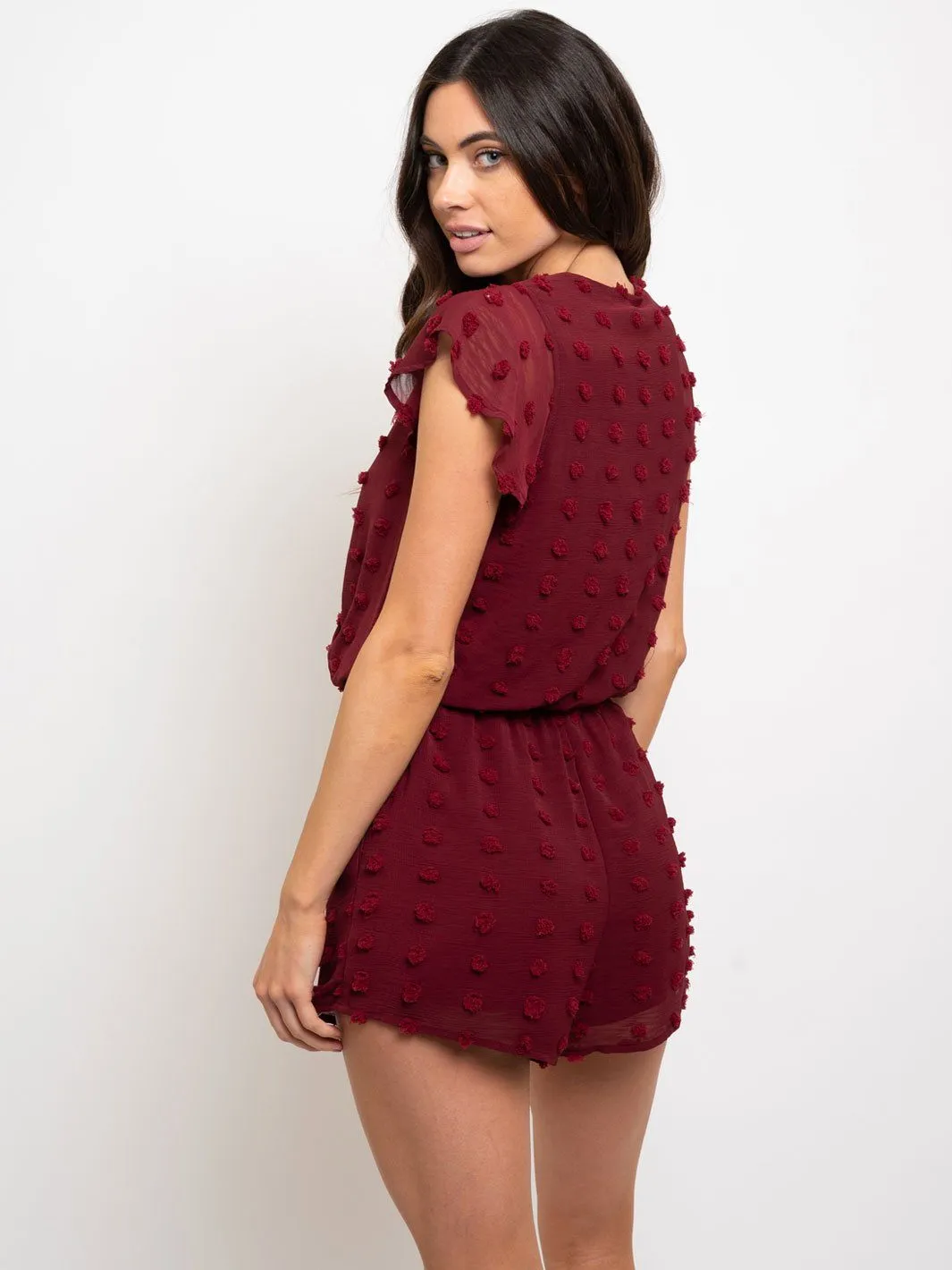 WOMEN'S SHORT SLEEVE SWISS DOT ROMPER