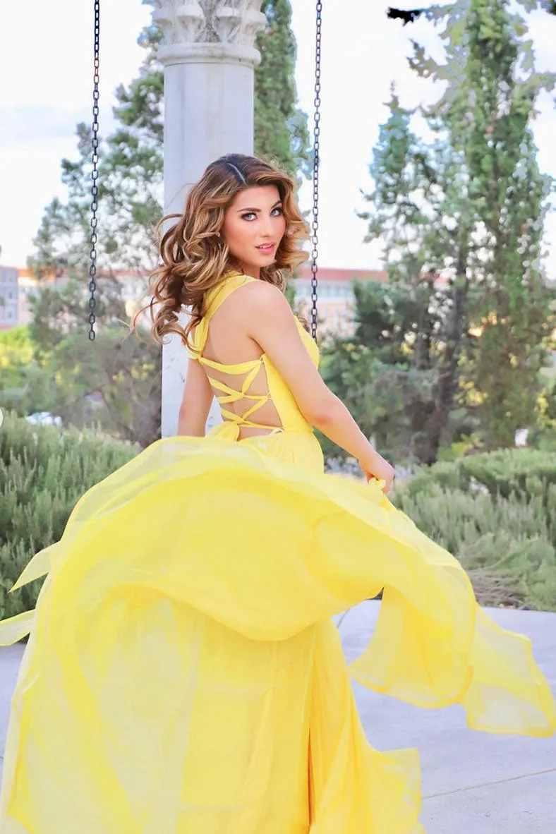 Yellow chiffon long prom dress yellow chiffon evening dress